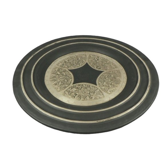 Metal Wall Plate Platter Centerpiece Tray Embossed Stamped Floral Design Hanger - Picture 2 of 12